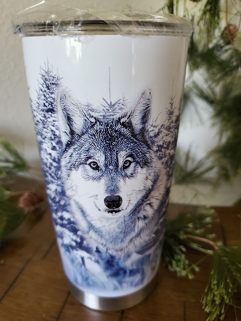 Asisdream Winter Forest Wolf Tumbler Insulated Stainless Steel Thermal Cup 16oz